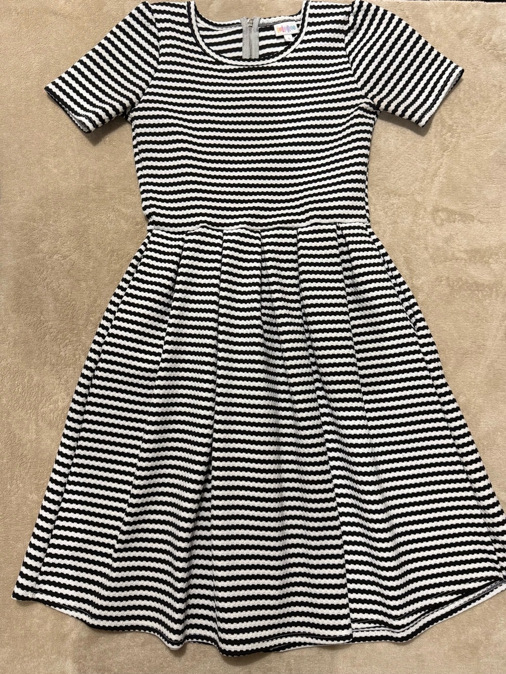 LuLaRoe Black and White Striped Fit & Flare Kids Dress
